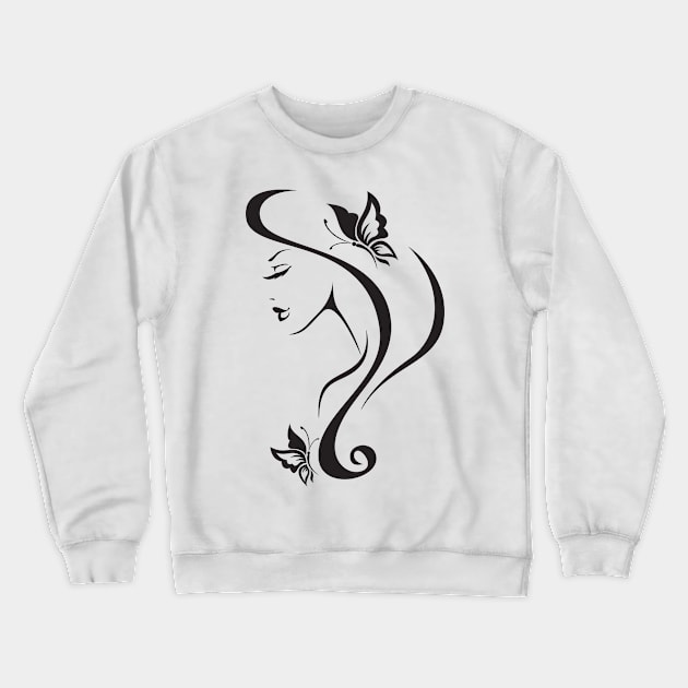 Woman Face with Butterflies Crewneck Sweatshirt by Cool Abstract Design